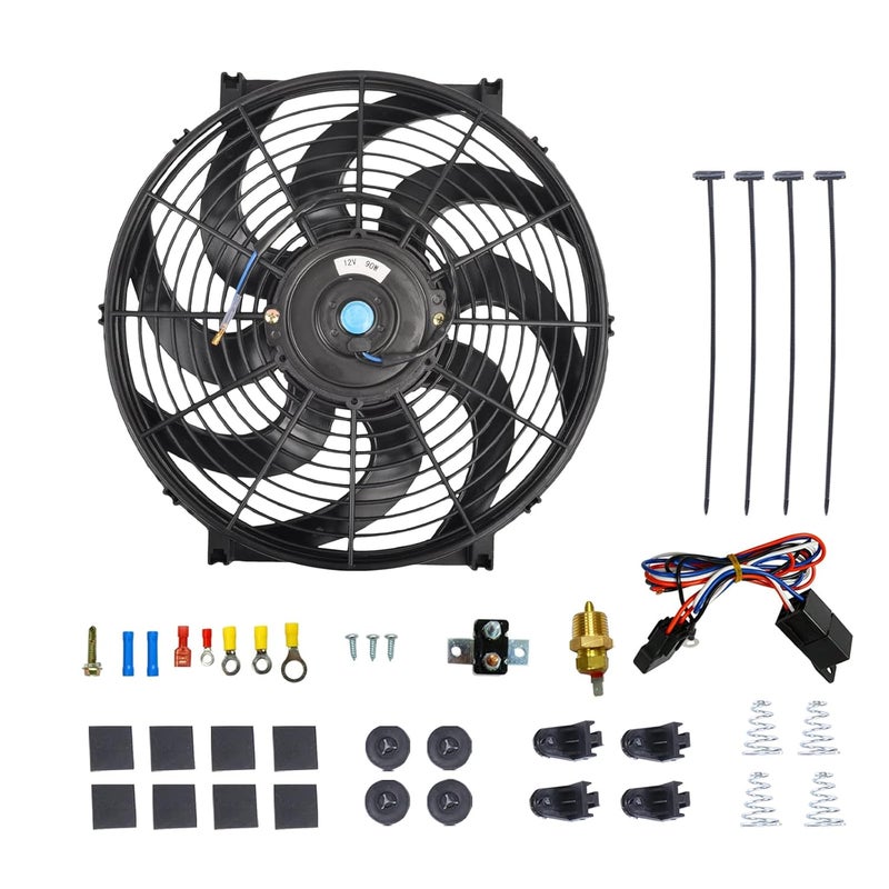 BATONECO 12" Electric Radiator Cooling Fan Thermostat Wiring Switch Relay Kit, 12V Cooling Radiator Fan with 120W 1000 CFM Slim High Performance Universal (Black) - Image 1